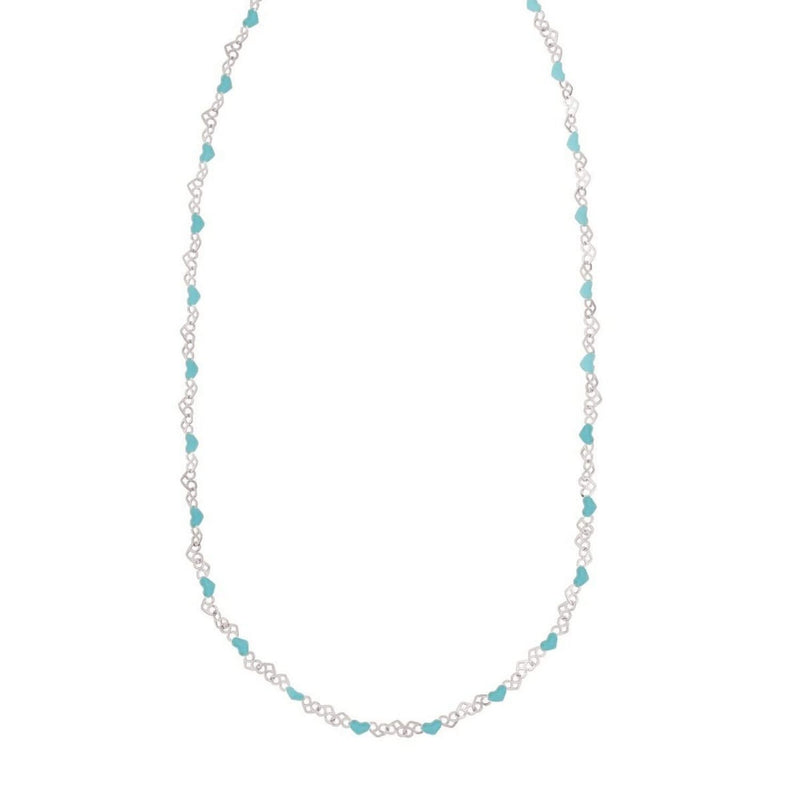 Sterling Silver Rhodium Plated Blue Enamel Hearts Necklace 925 sterling silver necklace with blue enamel heart shapes, rhodium plated