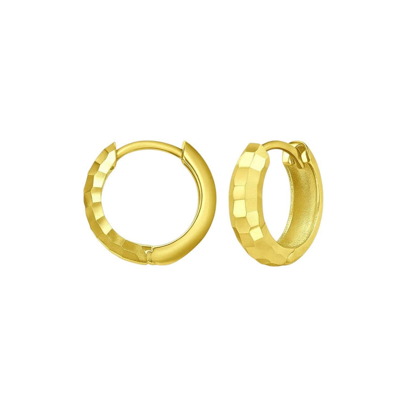 14K Yellow Gold Checkerboard Huggie Hoop Earrings 14K yellow gold checkerboard huggie hoop earrings with faceted surface