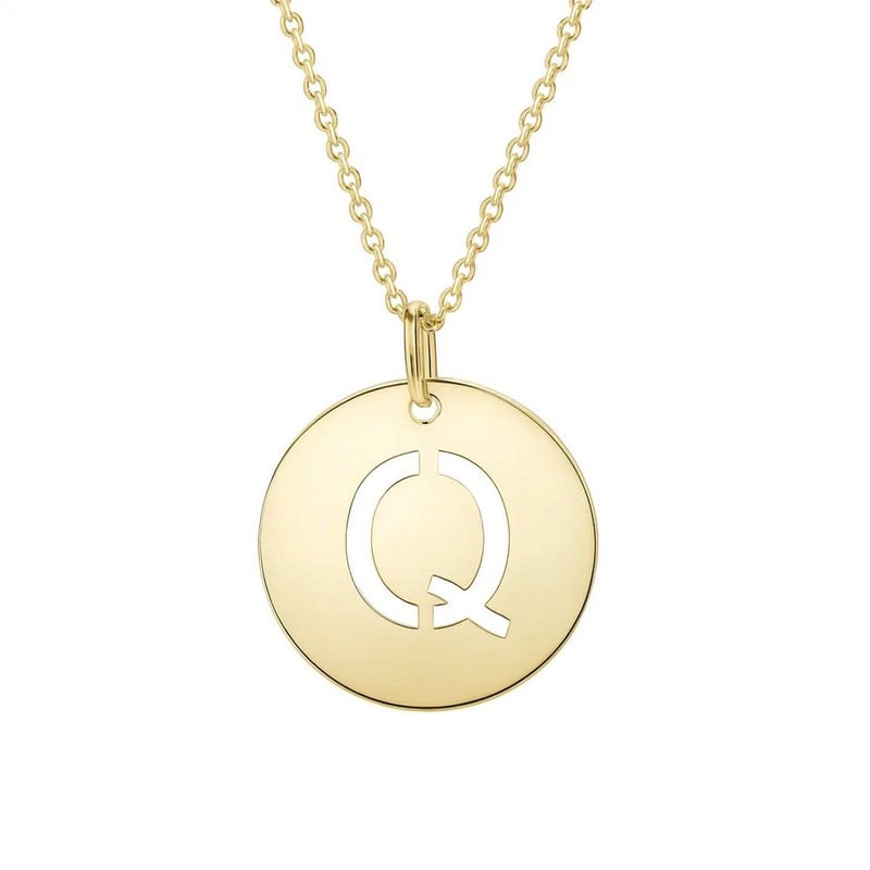14K Yellow Gold Disc Initial Q Pendant 14K yellow gold disc initial Q pendant with polished flat face