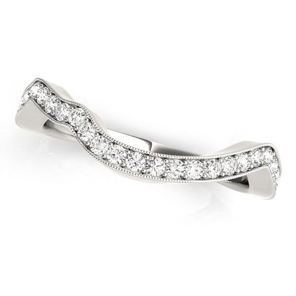 14k White Gold Milgrained Curve Style Diamond Wedding Band (1/5 cttw) 14K white gold wedding band with channel-set round diamond stones and milgrain edge