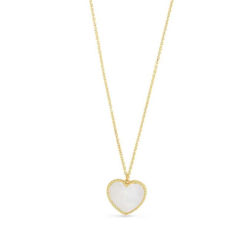 14k Yellow Gold High Polish Heart Pearl Paste Necklace 14K yellow gold heart necklace with pear pearl stone