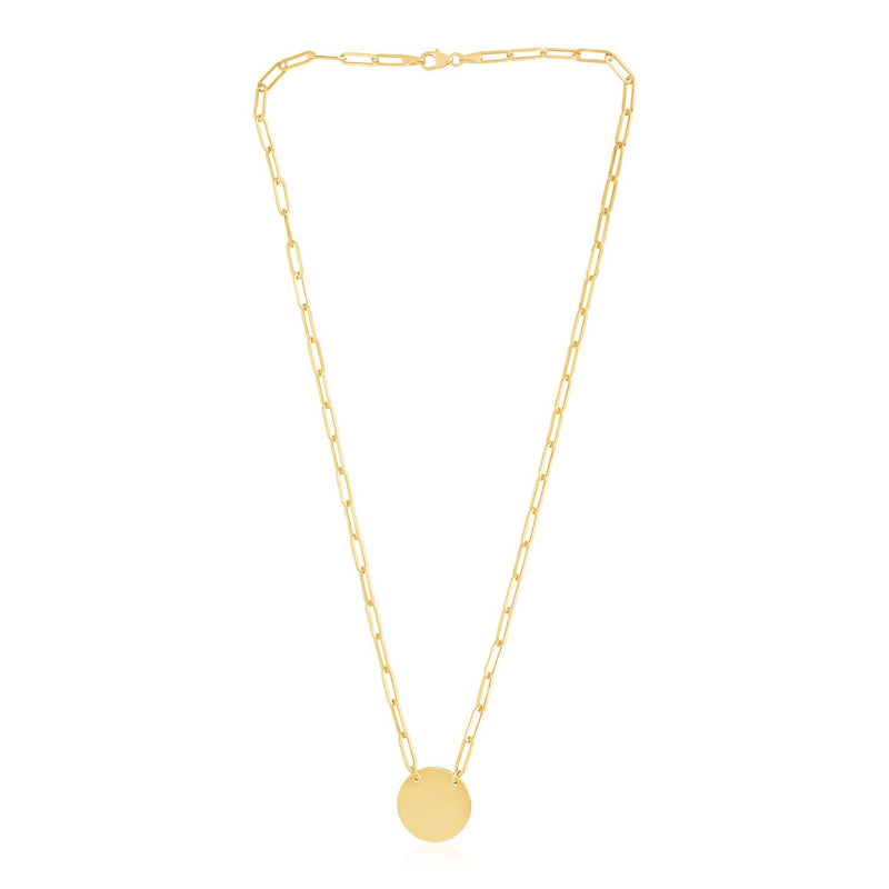 14k Yellow Gold High Polish Circle Disc Paperclip Link Necklace 14K yellow gold circle disc paperclip link necklace with high polish finish