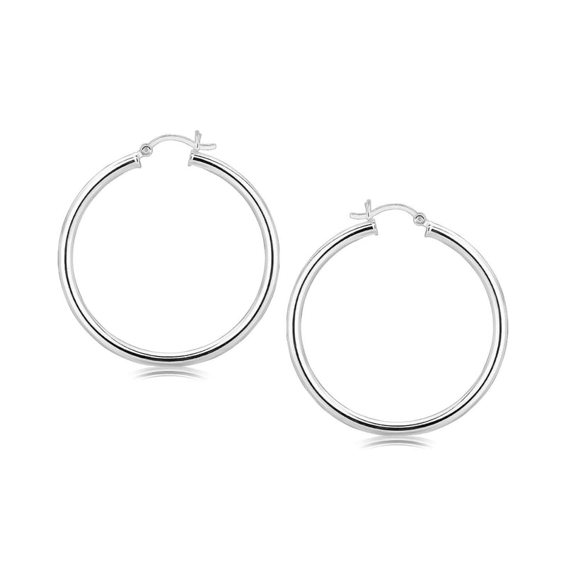 Sterling Silver Rhodium Plated Large Polished Classic Hoop Earrings (40mm) Product Image