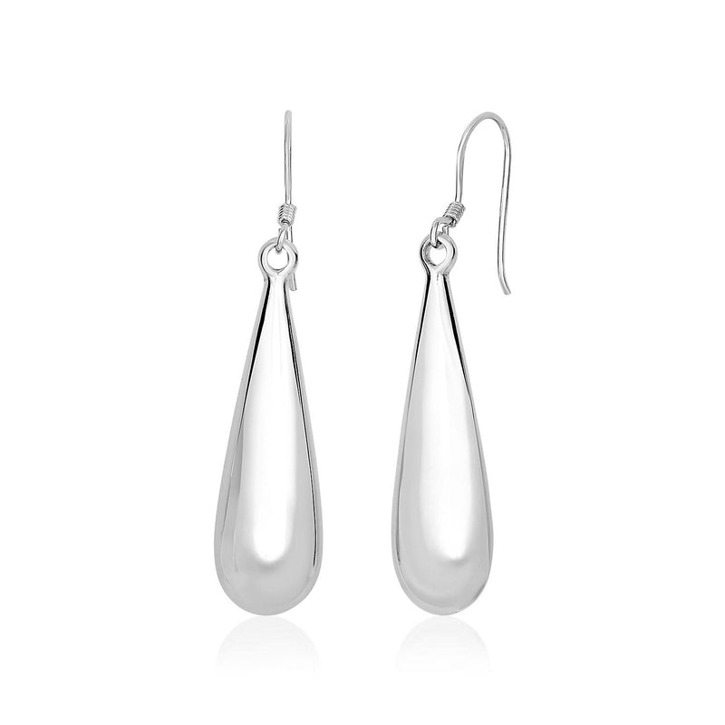 Sterling Silver Long Polished Puffed Teardrop Motif Dangle Earrings 925 sterling silver polished puffed teardrop motif dangle earrings
