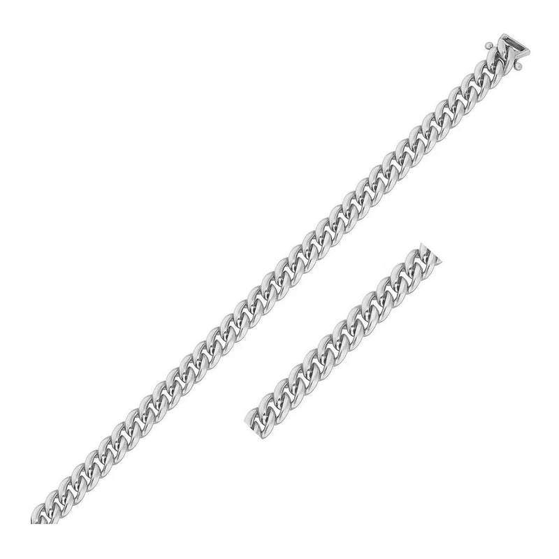 14k White Gold Classic Miami Cuban Solid Chain (5.00 mm) 14K white gold Cuban chain with flat interlocking links at 5mm