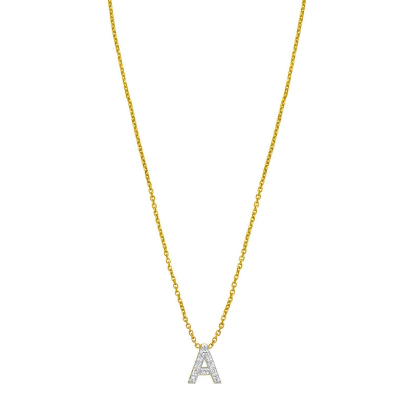 14K Yellow Gold Mini Diamond A Initial Pendant Necklace 14K yellow gold initial A pendant necklace with one diamond accent stone