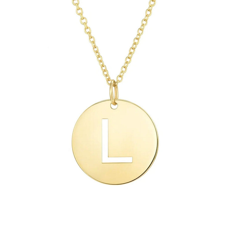 14K Yellow Gold Disc Initial L Pendant 14K yellow gold disc initial L pendant with polished raised letter