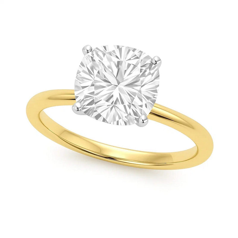 5 Carat Cushion Lab Grown IGI G/VS1 Diamond Solitaire Ring in 14K Yellow Gold 14K yellow gold ring with one cushion diamond stone in solitaire setting