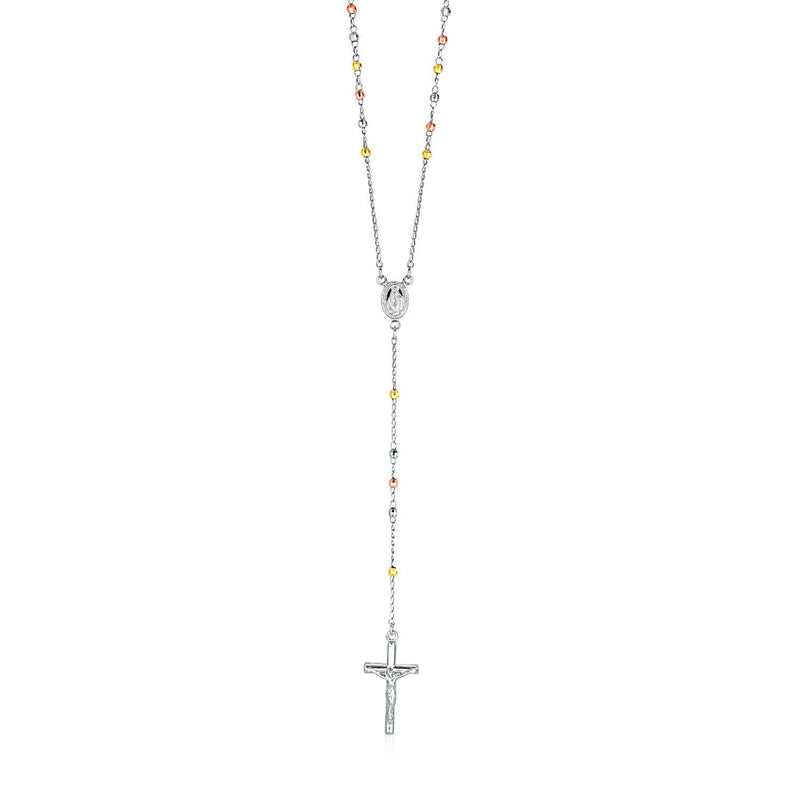 Three Toned Rosary Chain and Bead Necklace in Sterling Silver Product Image