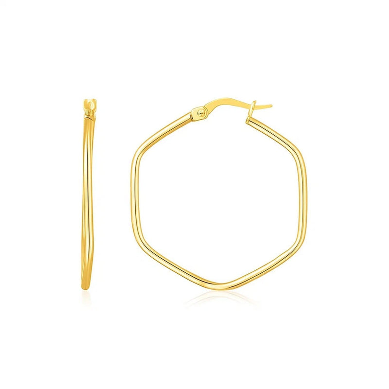 14K Yellow Gold Hexagon Hoop Rounded Edge Earrings 14K yellow gold hexagon hoop earrings with rounded edges