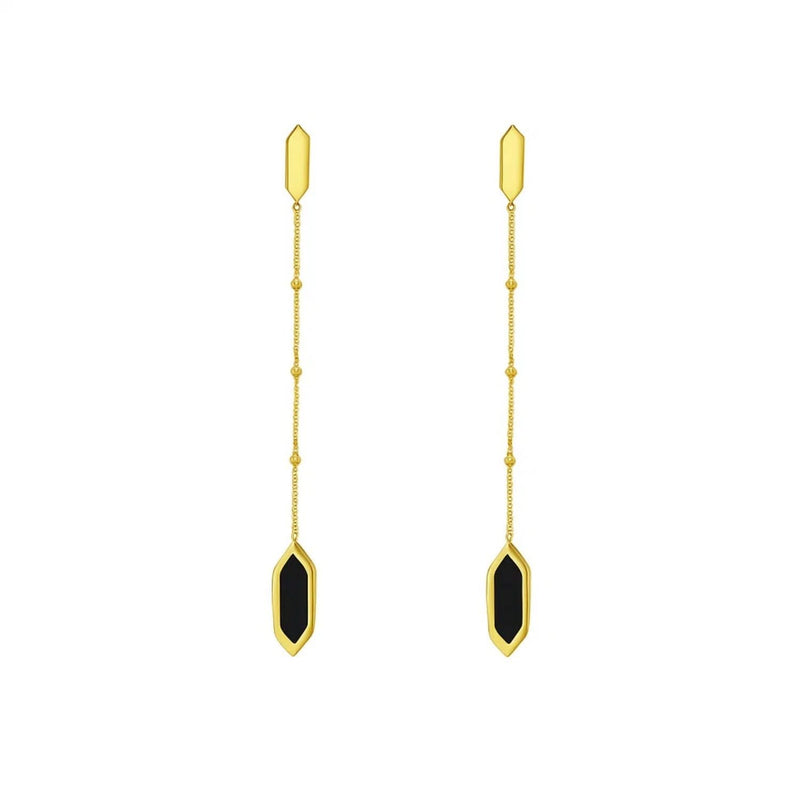 14K Yellow Gold Hexagon Onyx Drop Earrings 14K yellow gold drop earrings with 2 hexagon onyx stones