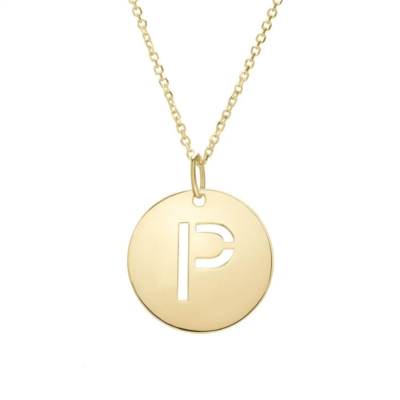 14K Yellow Gold Disc Initial P Pendant 14K yellow gold disc initial P pendant with raised letter