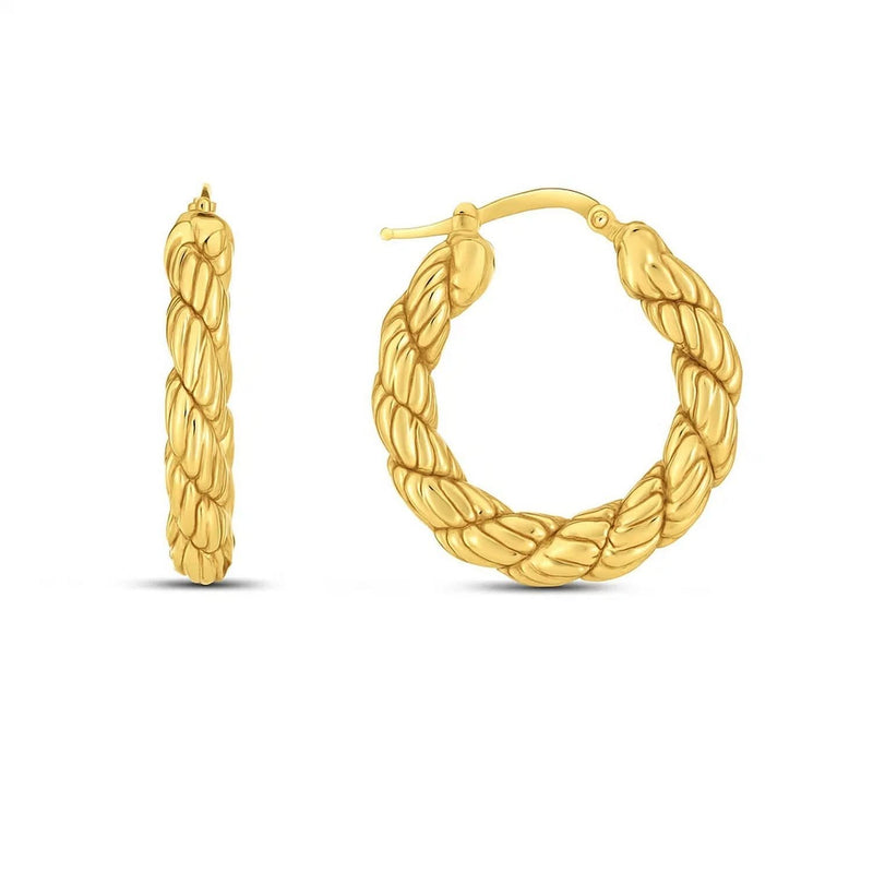 14k Yellow Gold Rope Hoop Earrings 14K yellow gold rope-twist hoop earrings with textured bands
