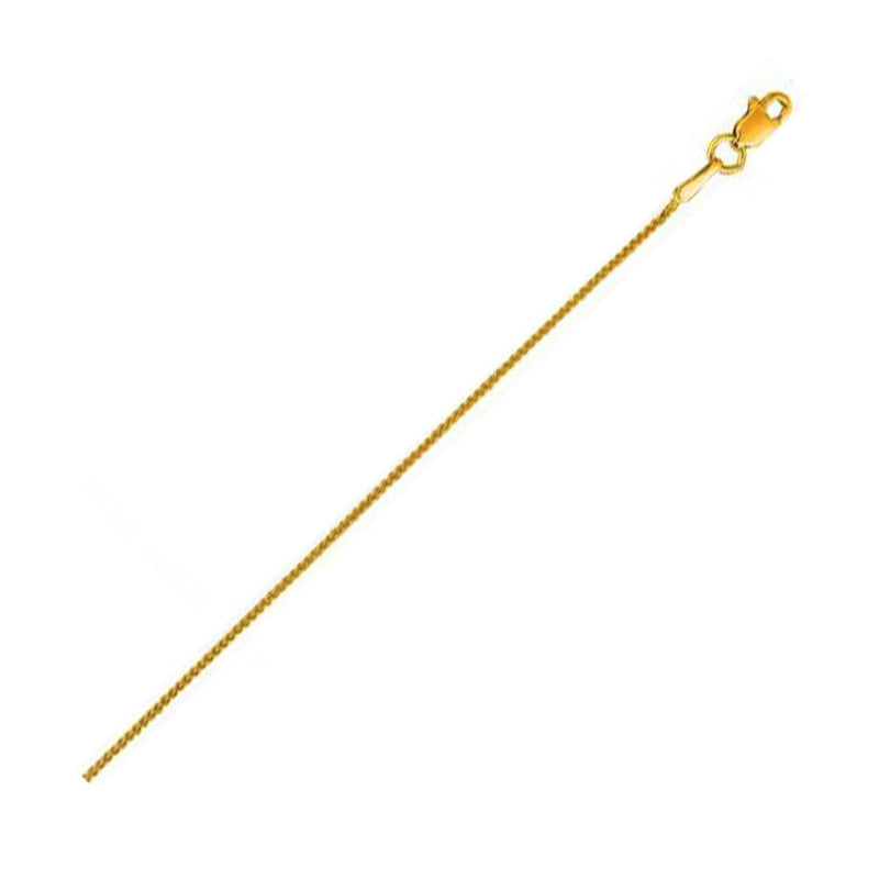 14k Yellow Gold Round Wheat Chain (0.80 mm) 14K yellow gold wheat chain with round braided link pattern at 0.80 mm
