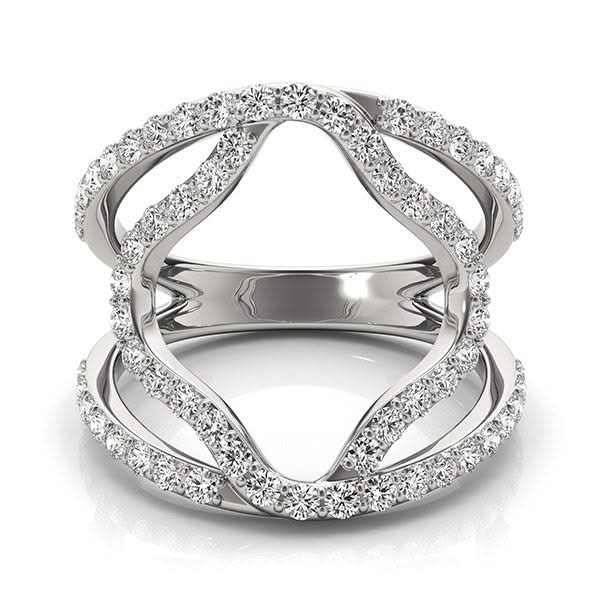 14k White Gold Diamond Flower Style Dual Band Ring (5/8 cttw) 14K white gold flower dual band ring with round diamond stones