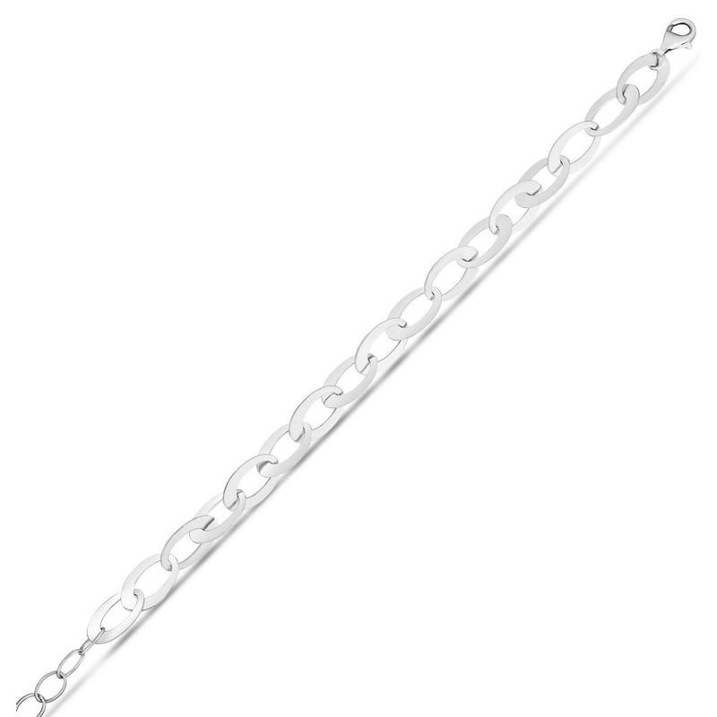 Sterling Silver Rhodium Plated Italian Oval Link Bracelet (8.70 mm) 925 rhodium plated sterling silver Italian oval link bracelet, 8.70 mm width