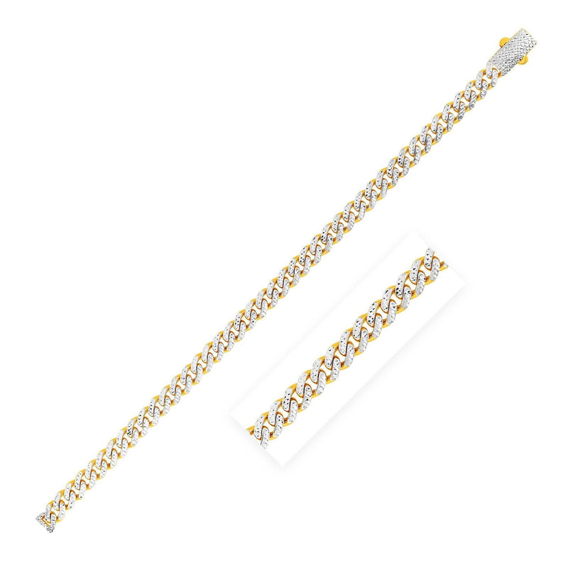 14k Yellow Gold White Pave High Polish Modern Lite Miami Cuban Chain (6.50 mm) 14K yellow gold Miami Cuban chain with white pave links, 6.50 mm width