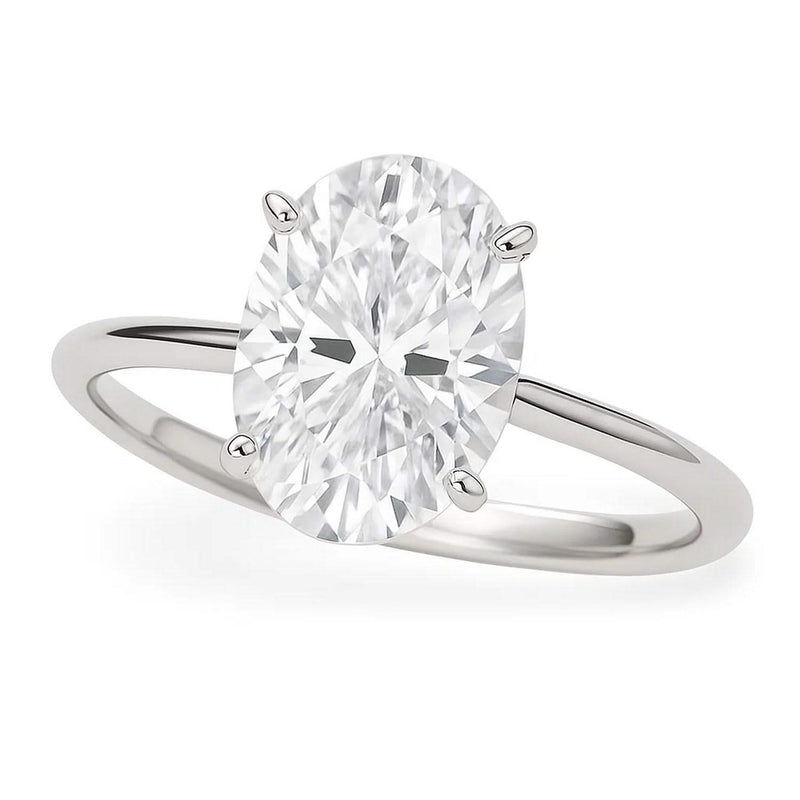 3 Carat Oval Lab Grown IGI G/VS1 Diamond Solitaire Ring in 14K White Gold 14K white gold ring with one oval diamond stone in solitaire setting