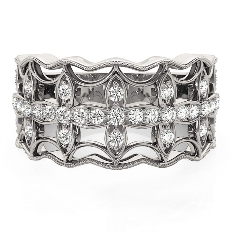 Diamond Studded Four Leaf Clover Motif Ring in 14k White Gold (1/4 cttw) 14K white gold four leaf clover ring with round diamond stones