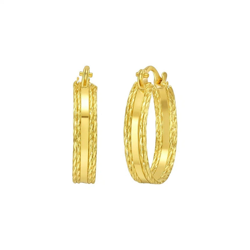 14K Yellow Gold Sparkle Spring Huggie Hoops Earrings 14K yellow gold sparkle spring huggie hoop earrings with no stones