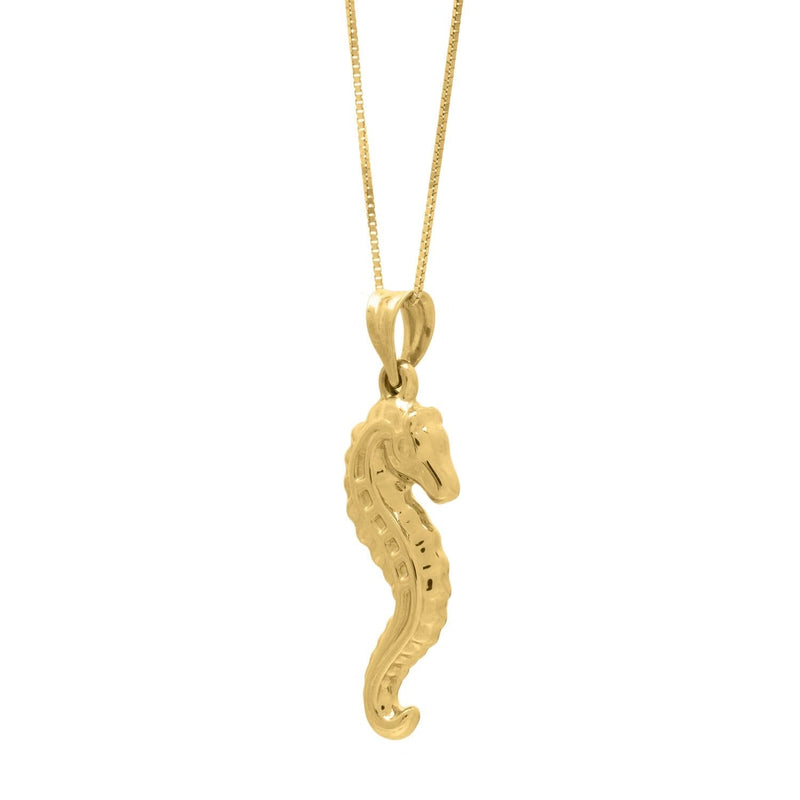 Seahorse Necklace in 10K Yellow Gold 10K yellow gold seahorse pendant necklace with textured coiled tail