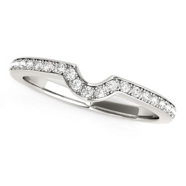 14k White Gold Modern Curved Prong Set Diamond Wedding Band (1/8 cttw) 14K white gold wedding band with curved prong-set diamond stones