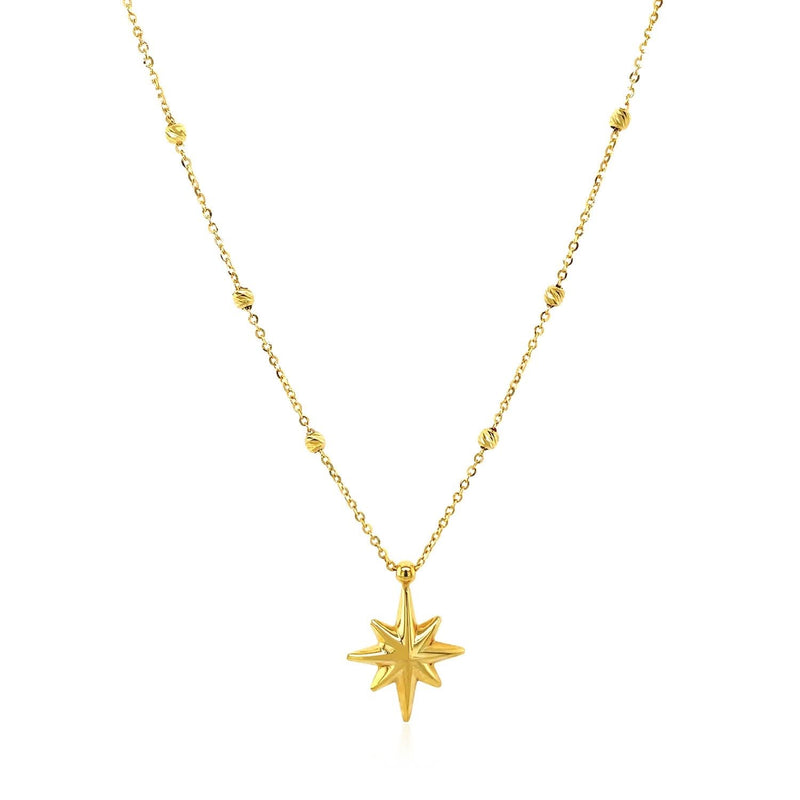 14k Yellow Gold Necklace with Eight Pointed Star and Beads Product Image