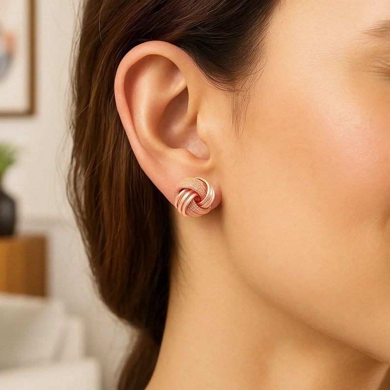 14k Rose Gold Love Knot with Ridge Texture Earrings Product Image