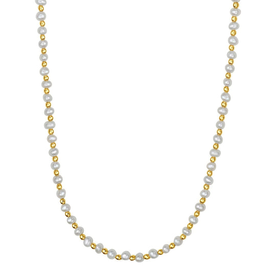 14K yellow gold necklace with alternating pear pearl and gold beads