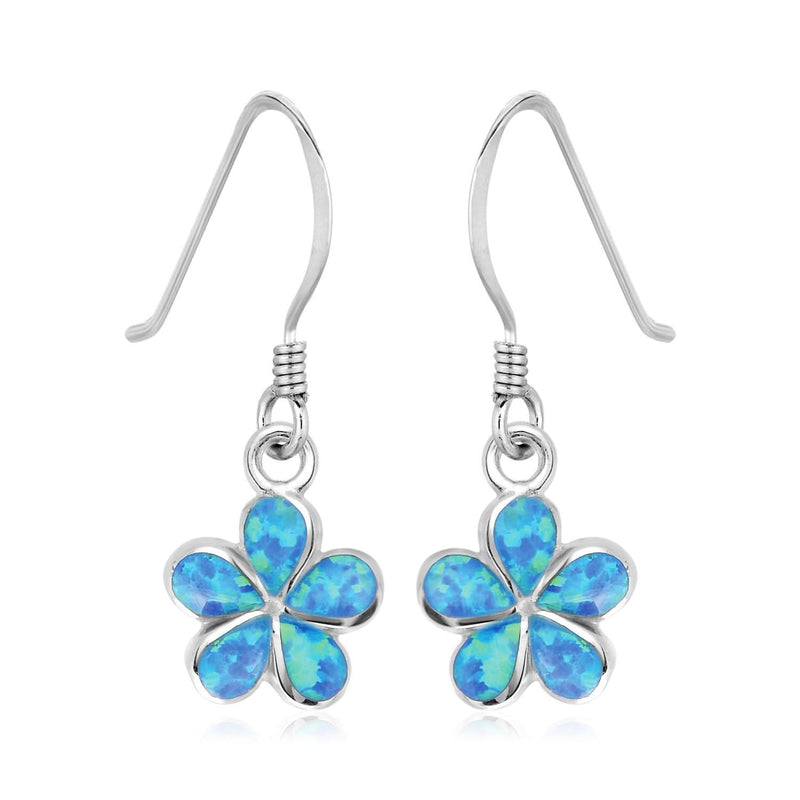 Sterling Silver Flower Dangle Earrings with Opal Sterling silver flower dangle earrings with opal center stones