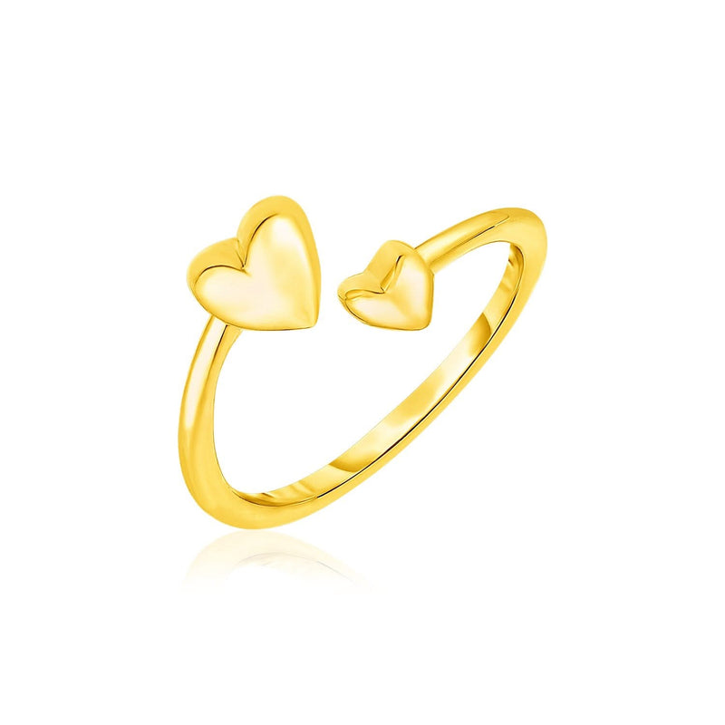 14k Yellow Gold Bypass Style Toe Ring with Polished Hearts Product Image
