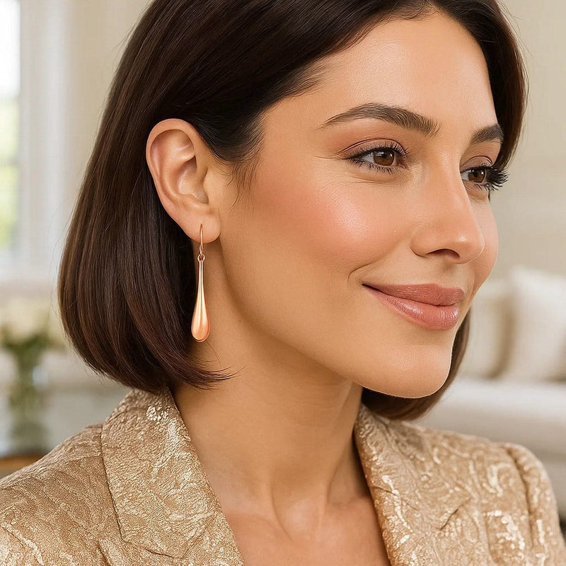 14k Rose Gold Long Polished Teardrop Dangling Earrings Product Image