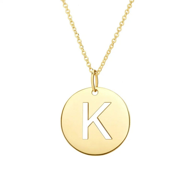 14K Yellow Gold Disc Initial K Pendant 14K yellow gold disc initial K pendant with cut-out letter and fixed bail