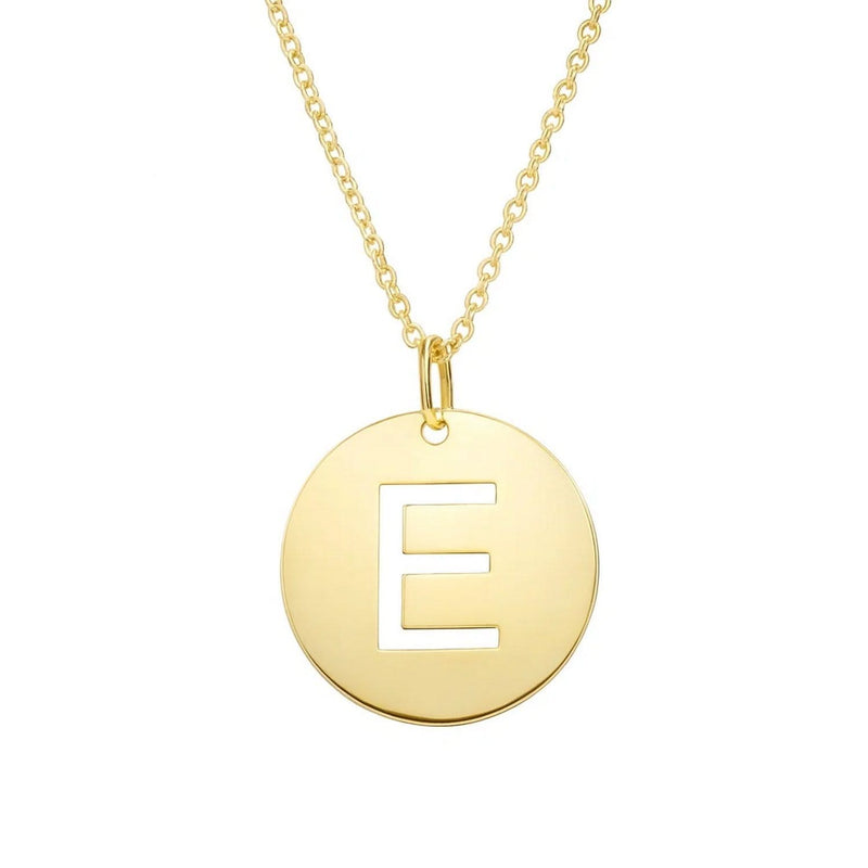 14K Yellow Gold Disc Initial E Pendant 14K yellow gold disc initial E pendant with raised letter on polished face
