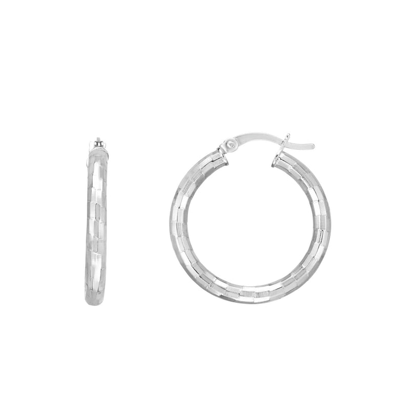 Sterling Silver Large Hoop Earrings with Hammered Texture(3x20mm) Product Image