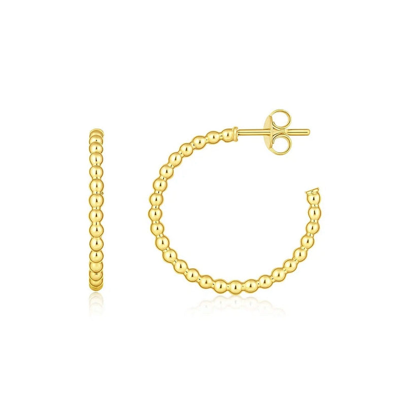 14K Yellow Gold Bead Hoop Earrings(2x23.4mm) 14K yellow gold beaded hoop earrings with double-row texture, 23.4mm