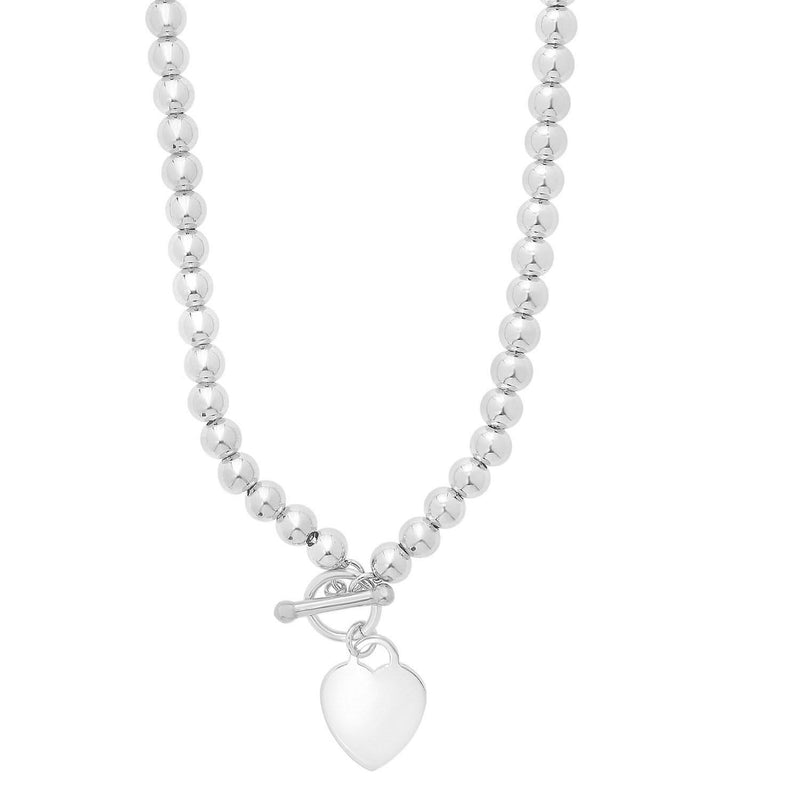 Sterling Silver Rhodium Plated Bead Toggle Heart Necklace 925 sterling silver rhodium plated necklace with heart shape pendant