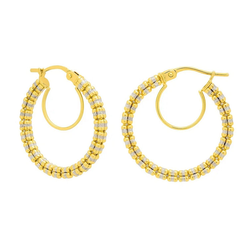14K Two Tone Gold Iced Round Hoop Earrings 14K two-tone gold hoop earrings with round accent stones