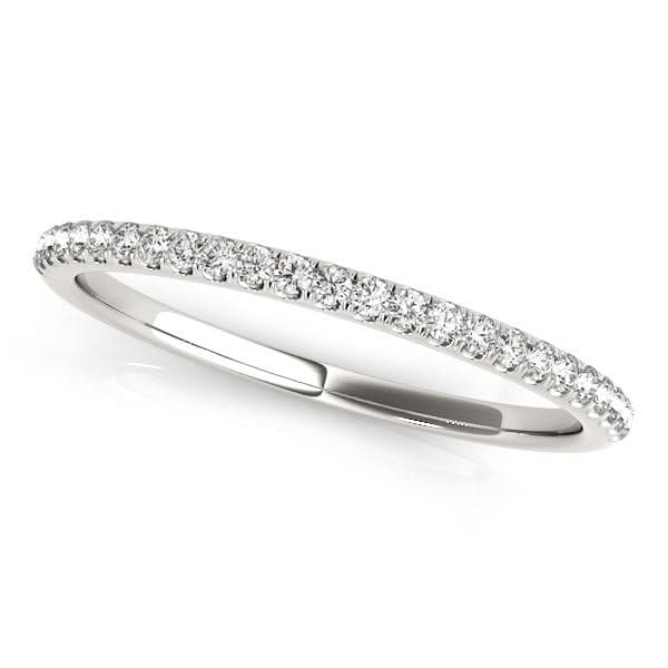14k White Gold Round Diamond Pave Set Wedding Band (1/8 cttw) 14K white gold ring with round diamond pave stones set in a line