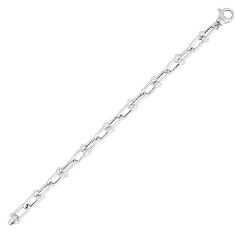 Sterling Silver Rhodium Plated Jax Link Bead Bracelet (9.20 mm) 925 sterling silver rhodium plated 9.20 mm Jax bead link bracelet