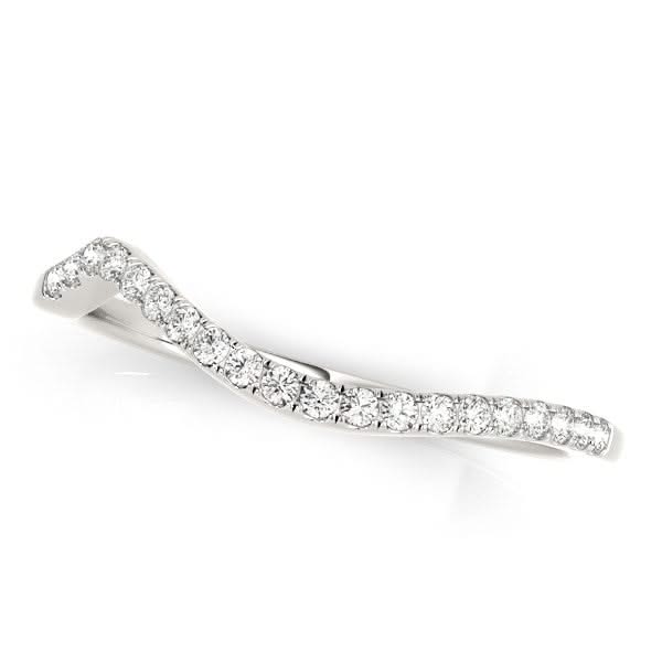 14k White Gold Modern Curved Diamond Wedding Band (1/8 cttw) 14K white gold curved wedding band with small round diamond stones