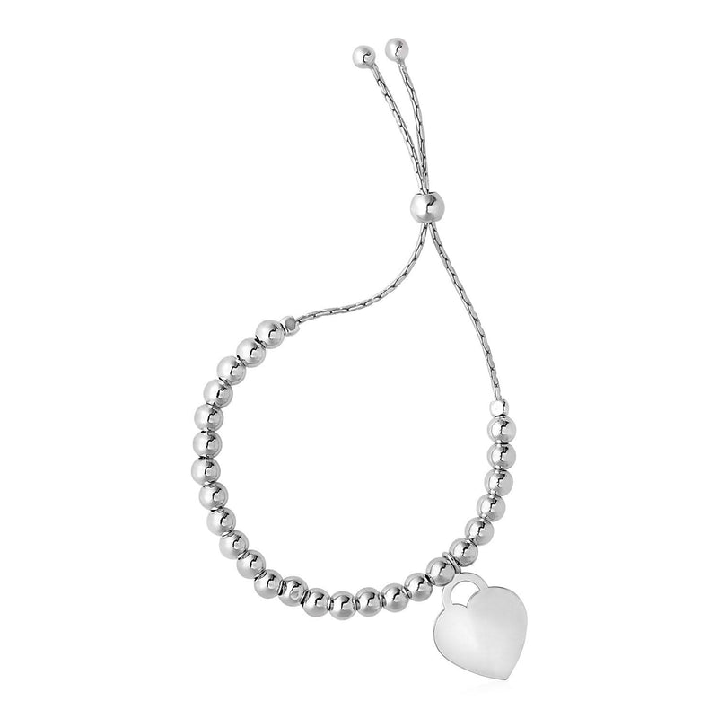 Adjustable Shiny Bead Bracelet with Heart Charm in Sterling Silver (1.30 mm) Product Image