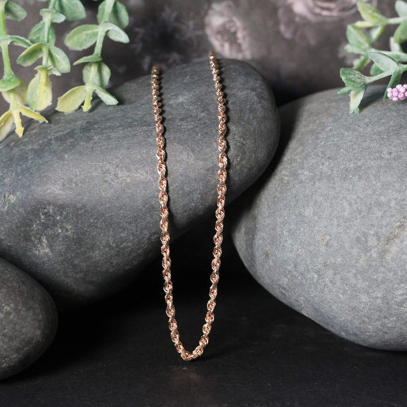 14k Rose Gold Solid Diamond Cut Rope Chain (1.6 mm) Product Image