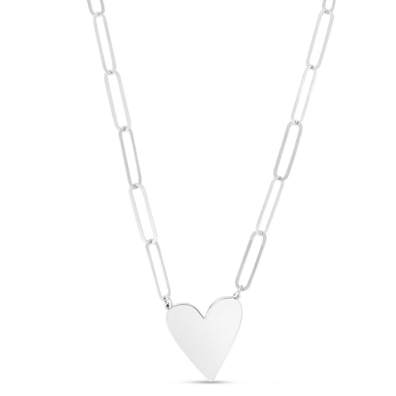 Sterling Silver Rhodium Plated Heart Paperclip Link Necklace 925 rhodium-plated sterling silver paperclip necklace with heart-shaped detail
