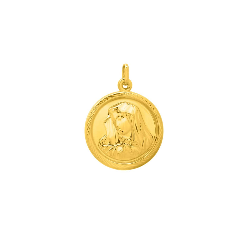 Religious Pendant with Virgin Mary Motif in 14K Yellow Gold 14K yellow gold Virgin Mary religious pendant with raised relief motif
