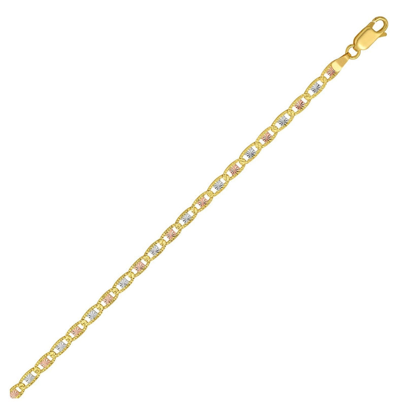 14K Tri Color Gold Pave Valentino Chain (3.50 mm) 14K tri-color gold Valentino chain with pave detailing at 3.50 mm