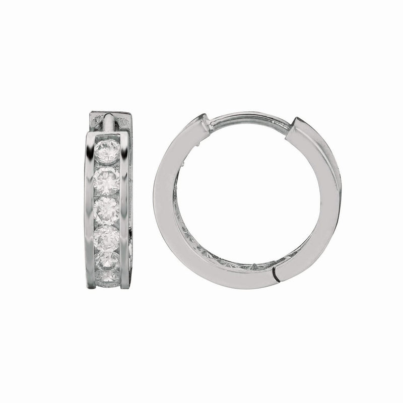 Sterling Silver Channel Set CZ Hoop Earrings (3x15 mm) 925 sterling silver ring with channel-set cubic zirconia stones