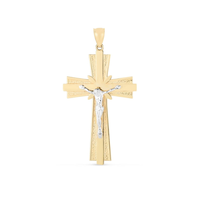 14k Two Tone Gold High Polish Diamond Cut Cross Pendant 14K two-tone gold cross pendant with high-polish diamond-cut finish