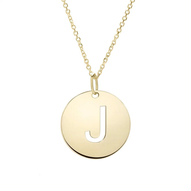 14K Yellow Gold Disc Initial J Pendant 14K yellow gold disc initial J pendant with polished letter face