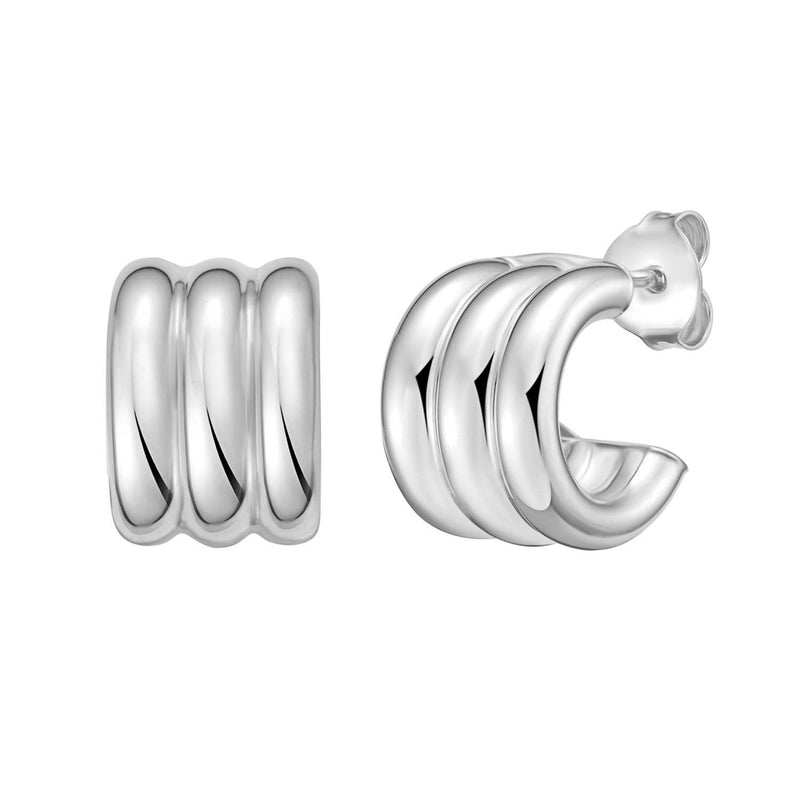Sterling Silver Triple Row C Hoop Earrings Sterling silver 925 triple row C-shape hoop earrings with open profile